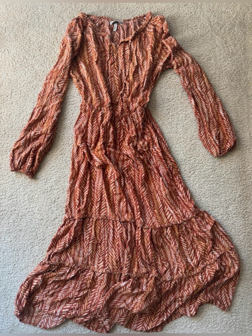 Allison Brittney Rust and Cream Printed Maxi Dress